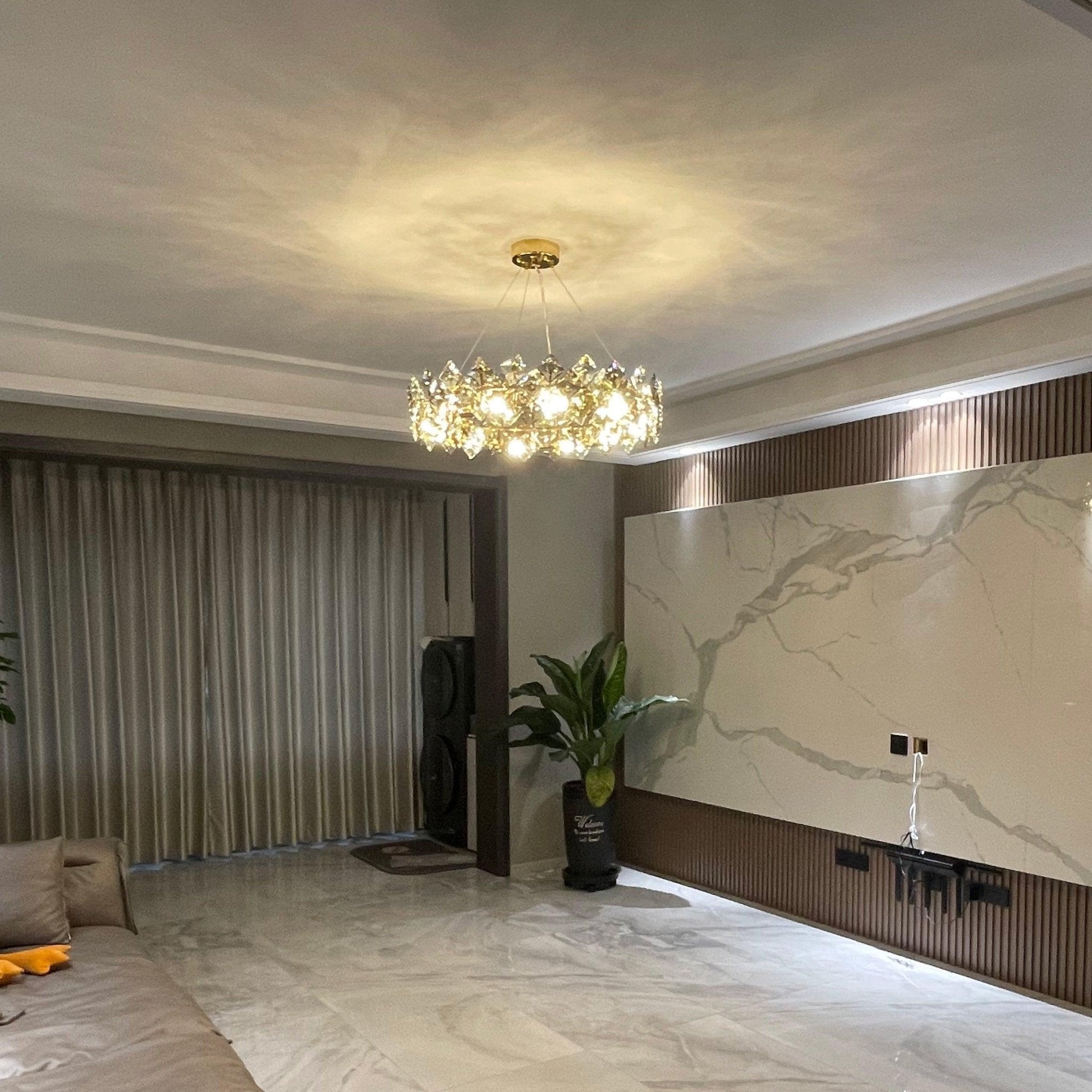 Modern LED Round Crystal Chandelier Scale Ceiling Light for Elegant Living Room