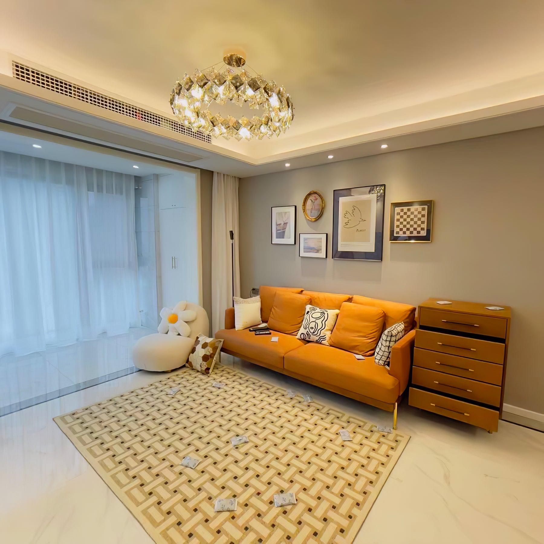Modern LED Round Crystal Chandelier Scale Ceiling Light for Elegant Living Room