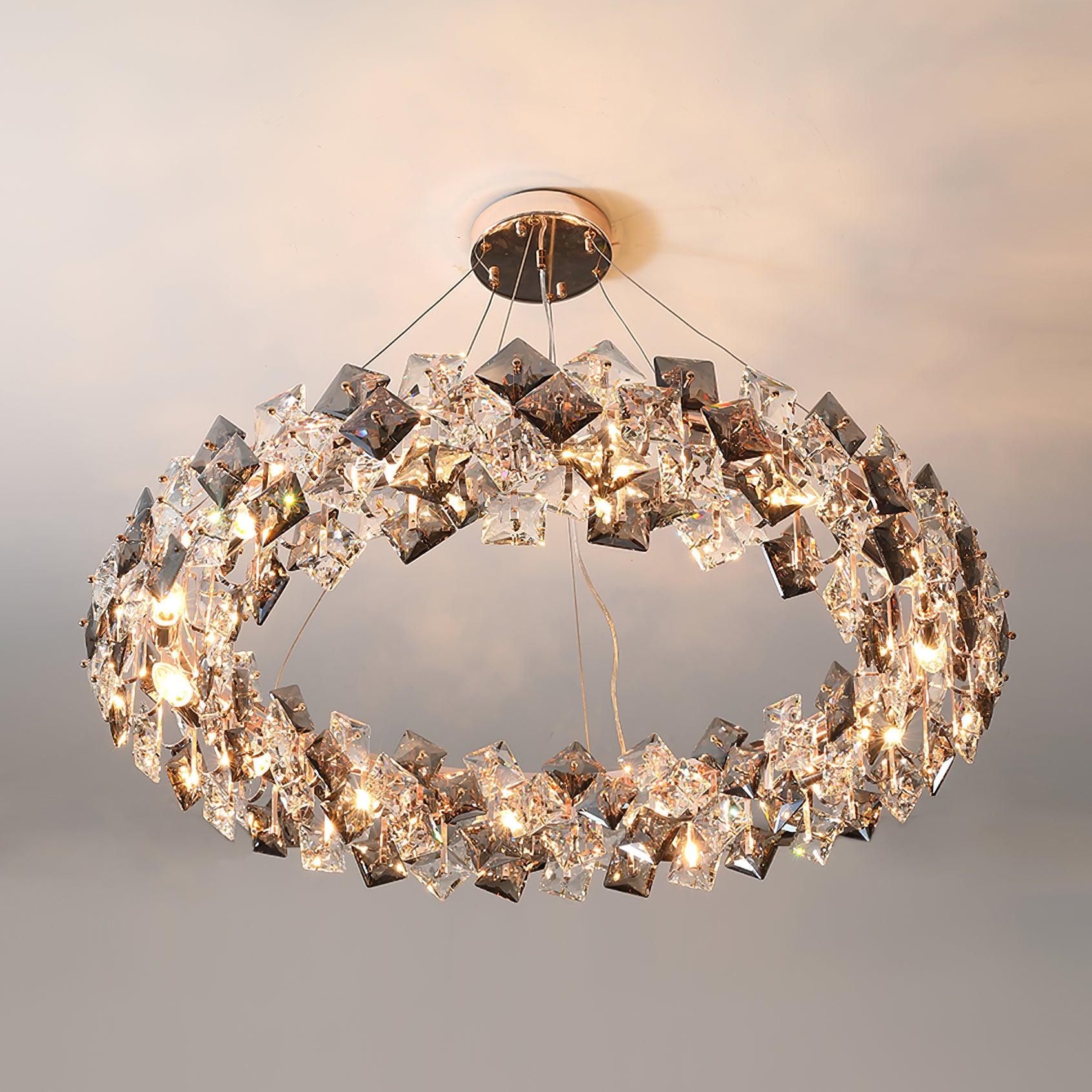 Modern LED Round Crystal Chandelier Scale Ceiling Light for Elegant Living Room