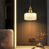 Modern LED Round Pendant Light with Ice Texture Acrylic Shade and 3 Color Dimming
