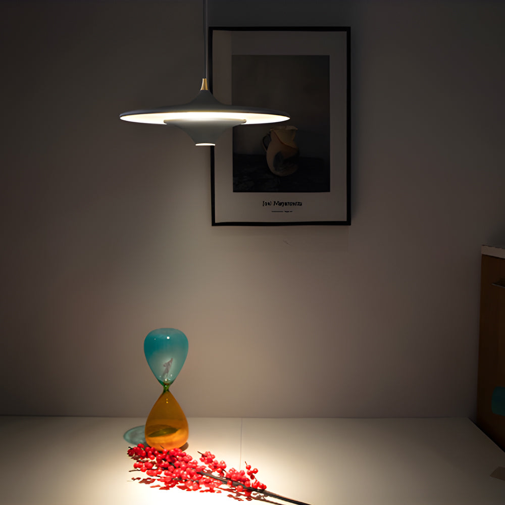Modern LED Round UFO Pendant Light 13.8 Inch Metal Spaceship Hanging Lamp for Dining Room and Bar