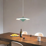 Modern LED Round UFO Pendant Light 13.8 Inch Metal Spaceship Hanging Lamp for Dining Room and Bar