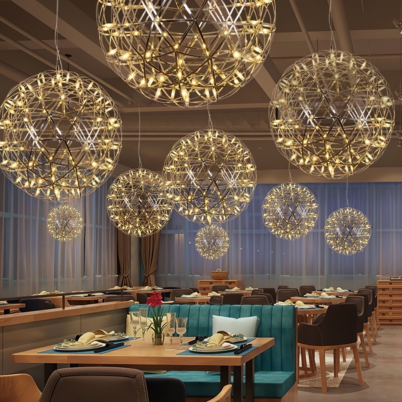Modern LED Spark Ball Pendant Light Starry Night Fireworks Stainless Steel Chandelier