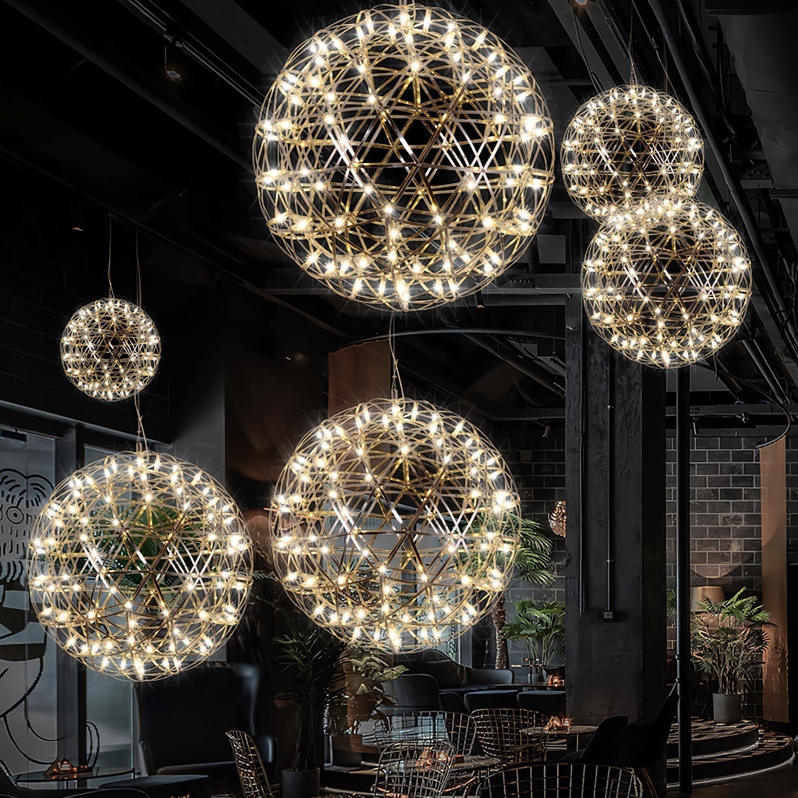 Modern LED Spark Ball Pendant Light Starry Night Fireworks Stainless Steel Chandelier