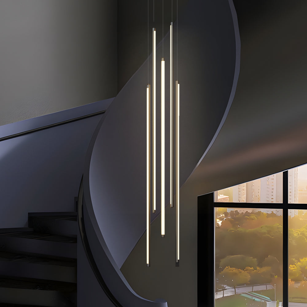 Modern LED Spiral Multi Strip Chandelier for High Ceiling Staircase and Villa