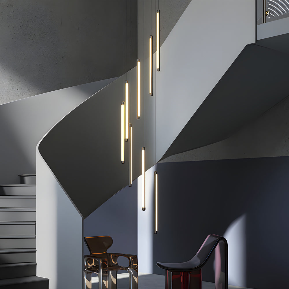 Modern LED Spiral Multi Strip Chandelier for High Ceiling Staircase and Villa