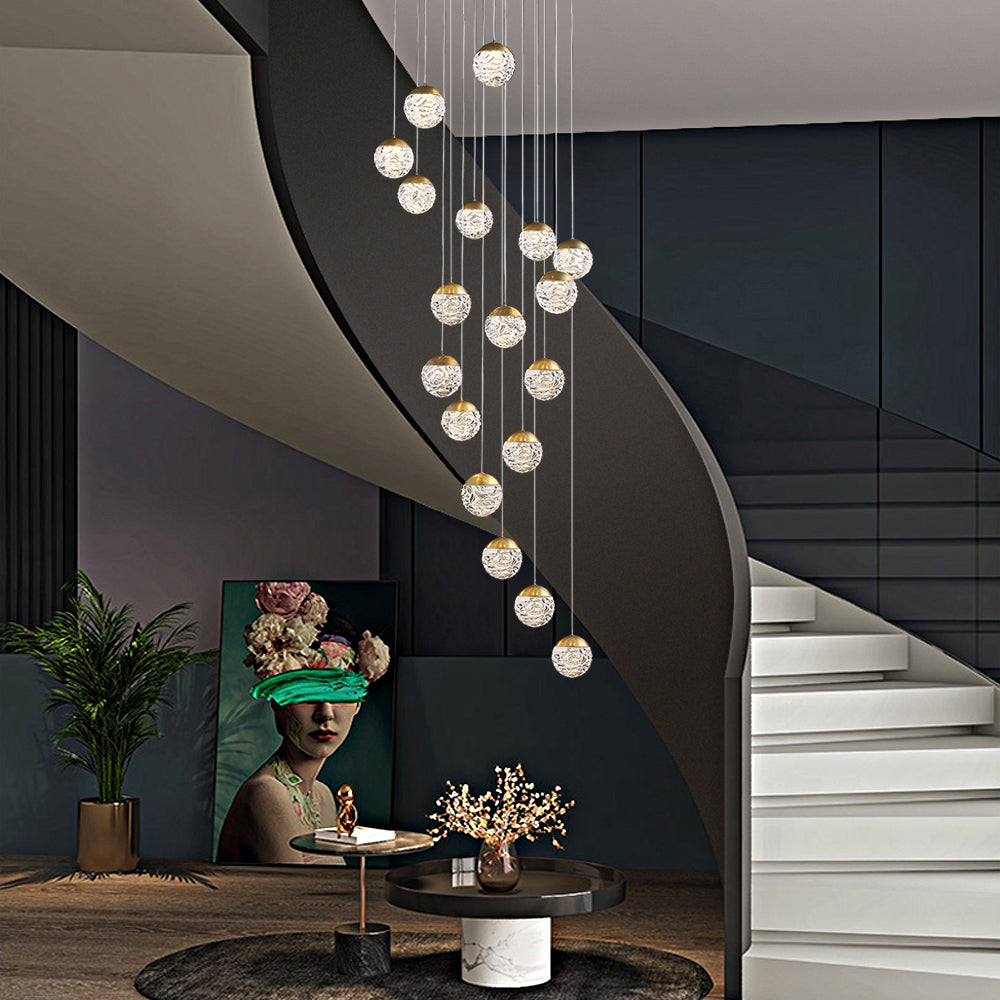 Modern LED Spiral Staircase Chandelier with Pineapple Glass Globes Multi Light Pendant for High Ceilings