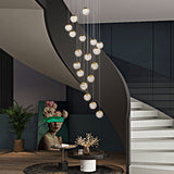 Modern LED Spiral Staircase Chandelier with Pineapple Glass Globes Multi Light Pendant for High Ceilings