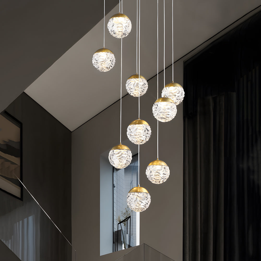 Modern LED Spiral Staircase Chandelier with Pineapple Glass Globes Multi Light Pendant for High Ceilings