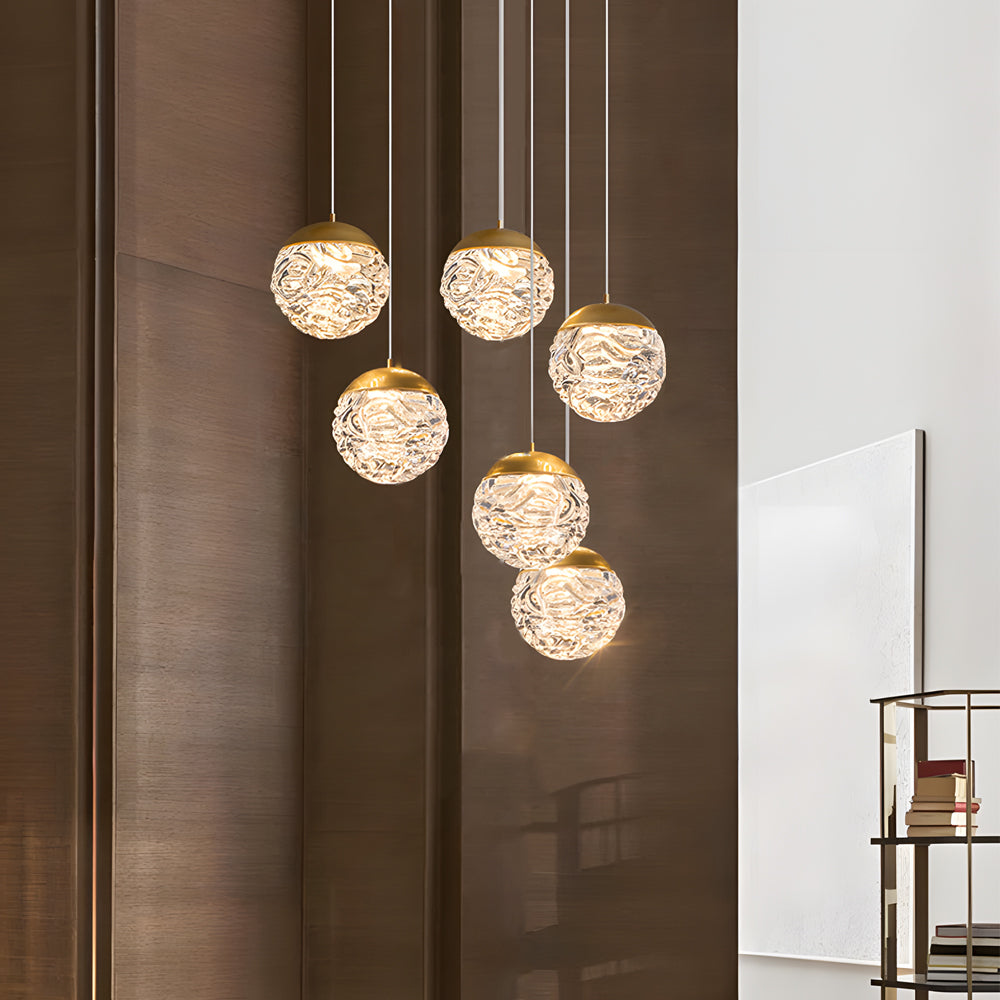Modern LED Spiral Staircase Chandelier with Pineapple Glass Globes Multi Light Pendant for High Ceilings