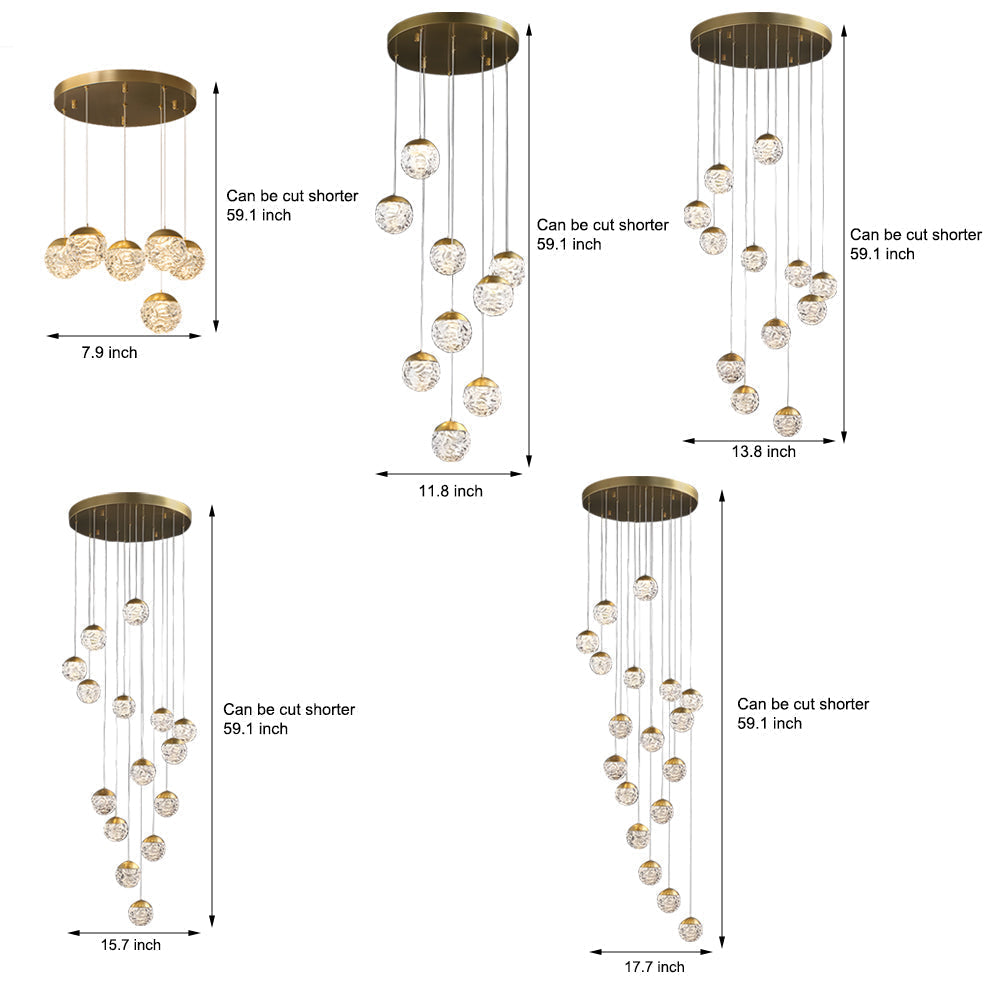 Modern LED Spiral Staircase Chandelier with Pineapple Glass Globes Multi Light Pendant for High Ceilings