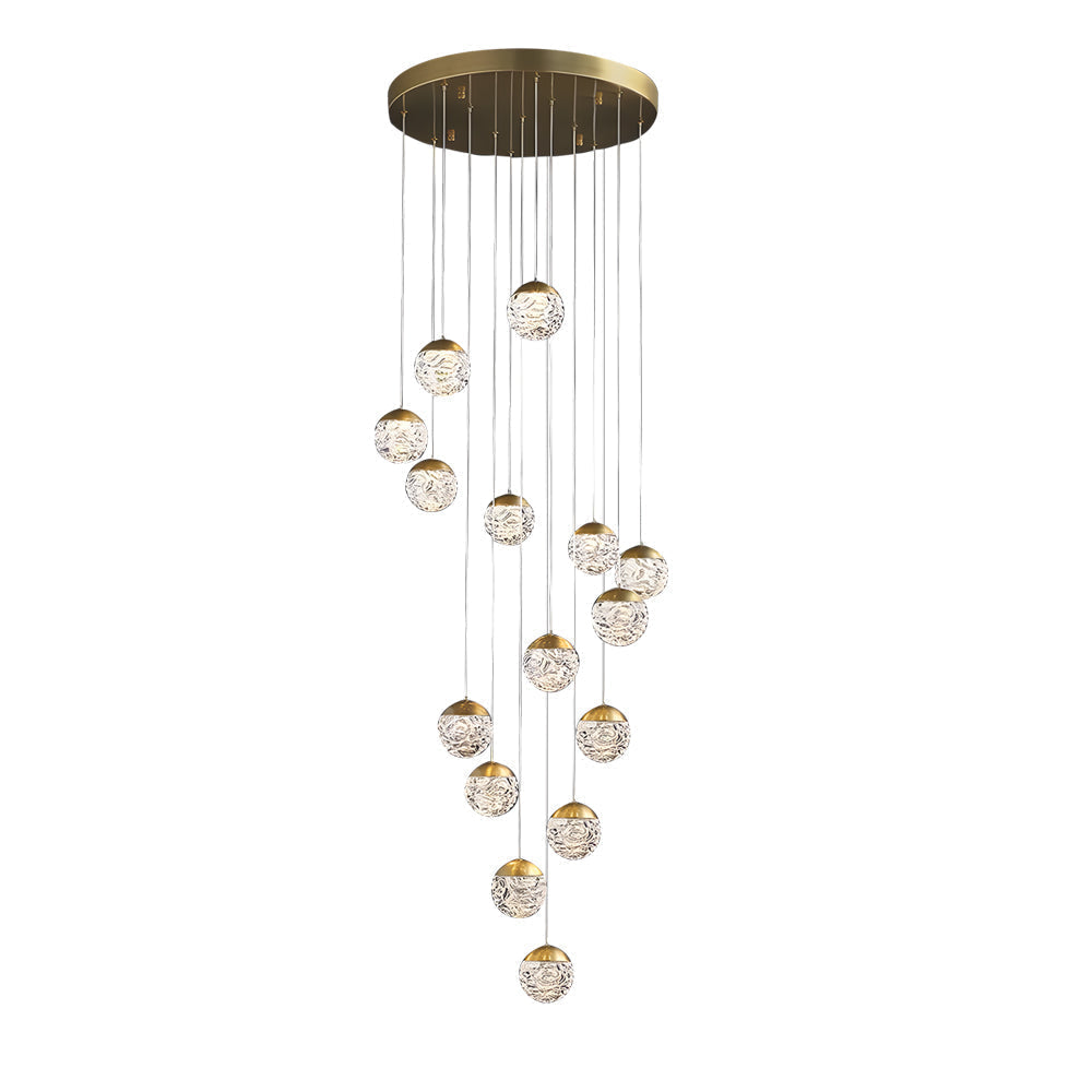 Modern LED Spiral Staircase Chandelier with Pineapple Glass Globes Multi Light Pendant for High Ceilings