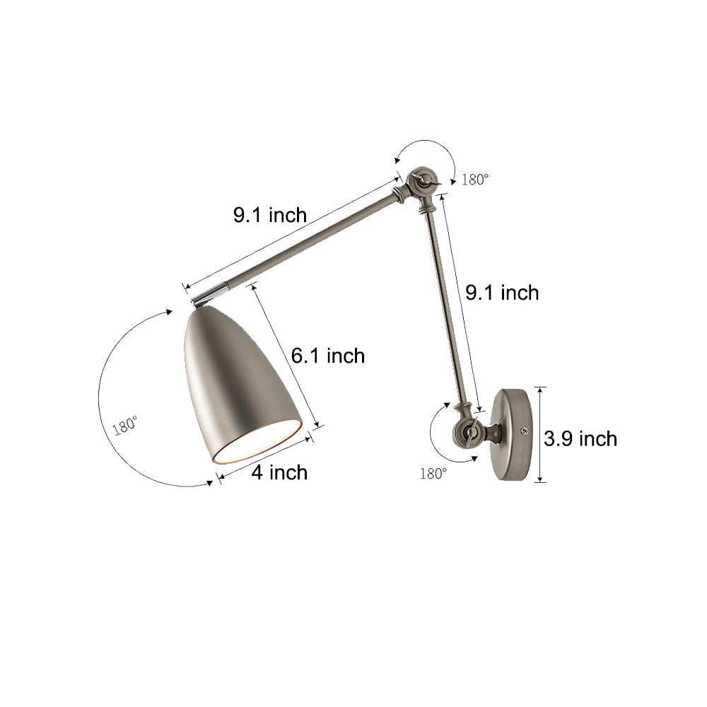 Modern LED Swing Arm Wall Sconce with 3 Adjustable Joints and Dimmable Light for Bedside Reading