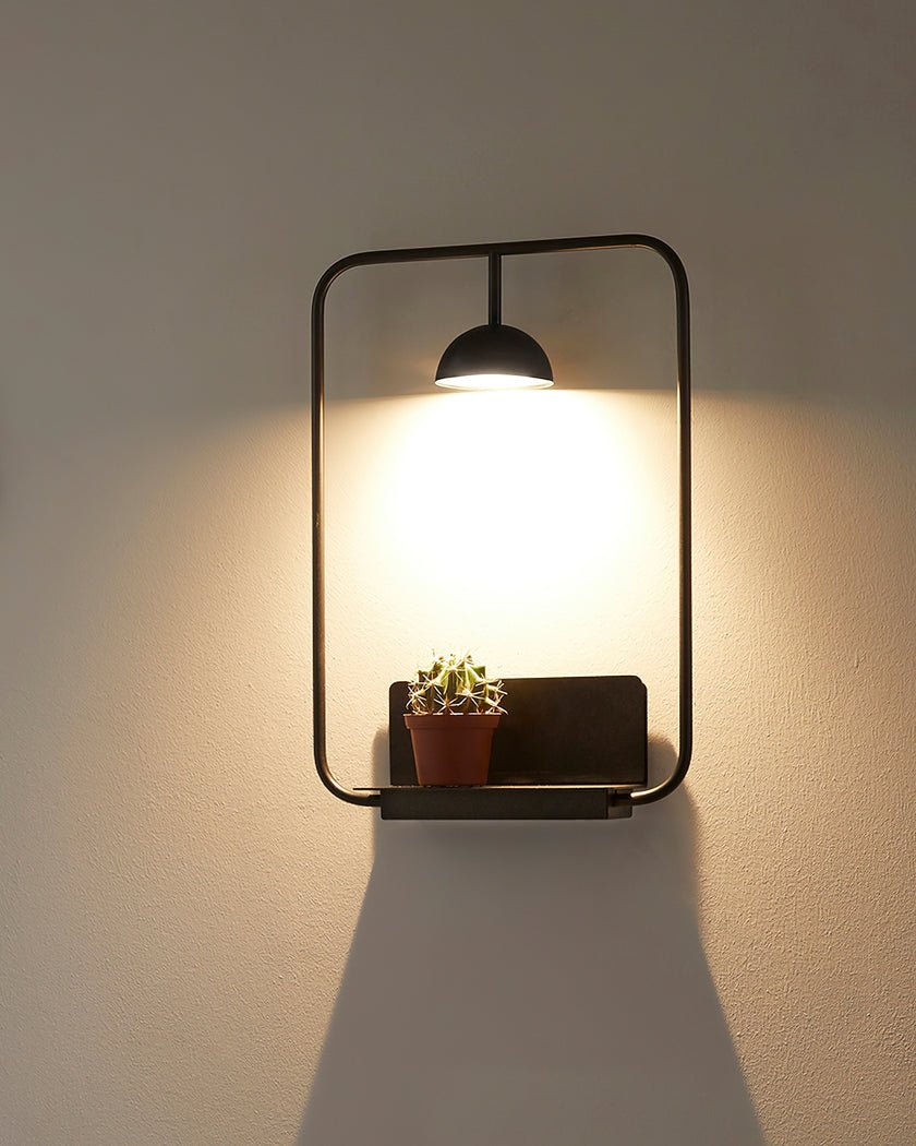 Modern LED Wall Sconce with Integrated Display Shelf Functional Metal Downlight Wall Lamp