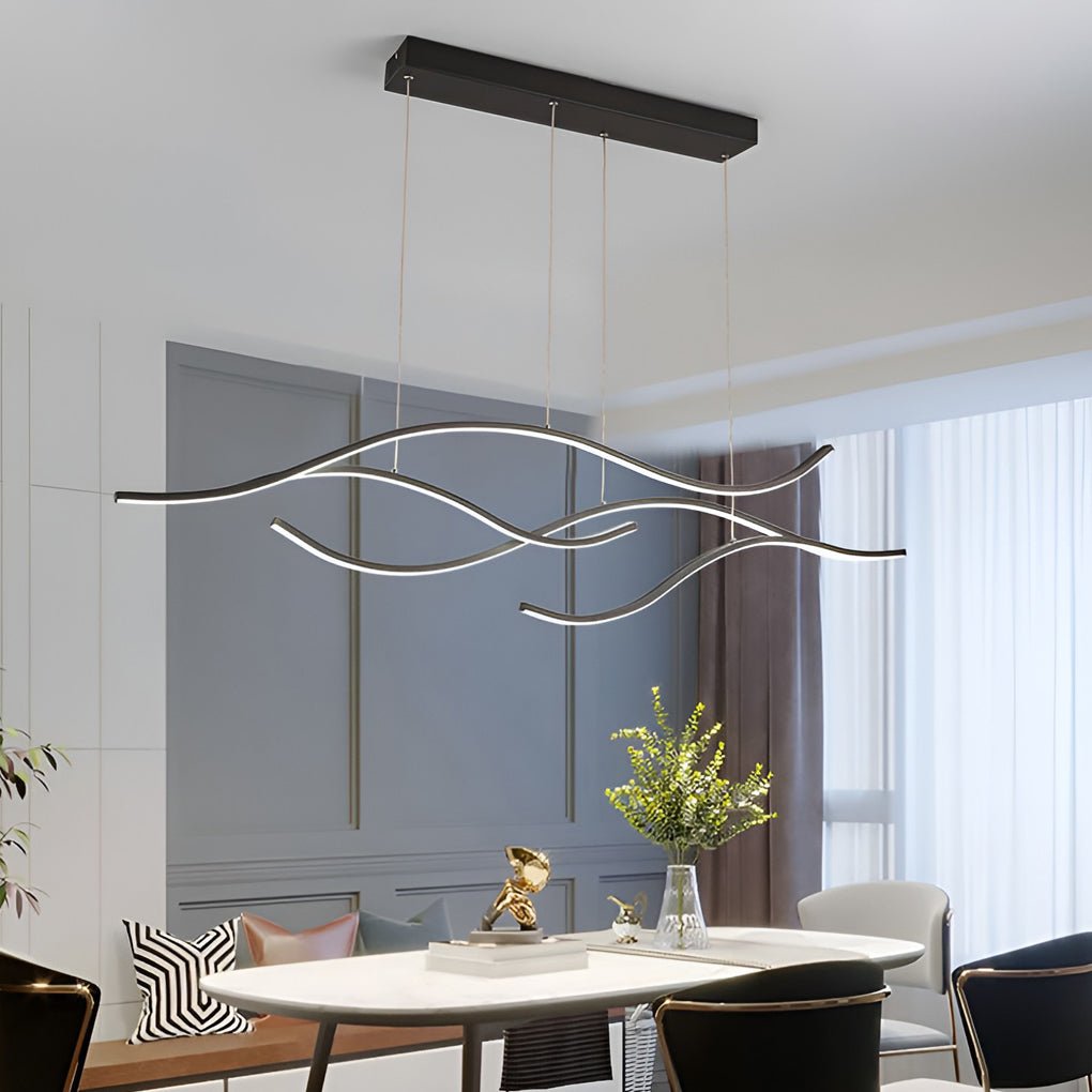 Modern LED Wave Pendant Light Linear Branch Island Chandelier for Kitchen and Dining