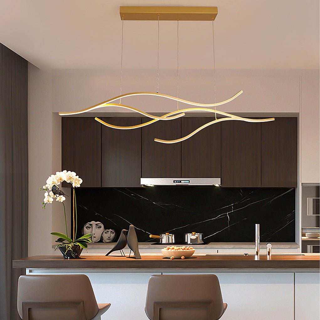 Modern LED Wave Pendant Light Linear Branch Island Chandelier for Kitchen and Dining