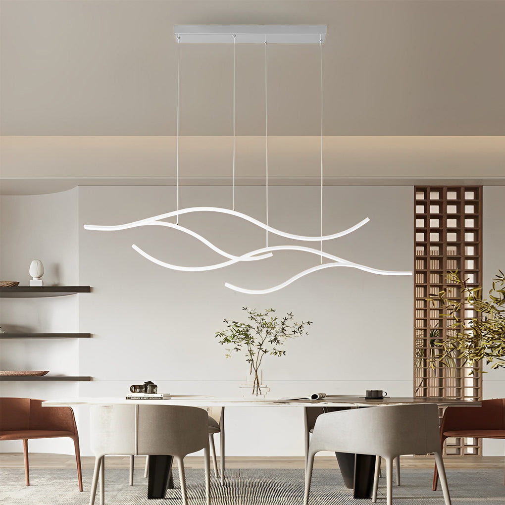 Modern LED Wave Pendant Light Linear Branch Island Chandelier for Kitchen and Dining