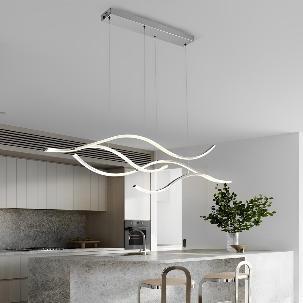 Modern LED Wave Pendant Light Linear Branch Island Chandelier for Kitchen and Dining