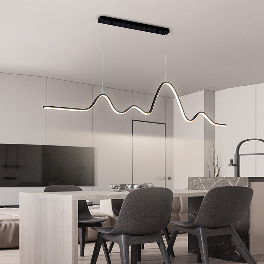 Modern LED Wave Pendant Light Nordic Linear Strip Chandelier for Dining Room Lighting