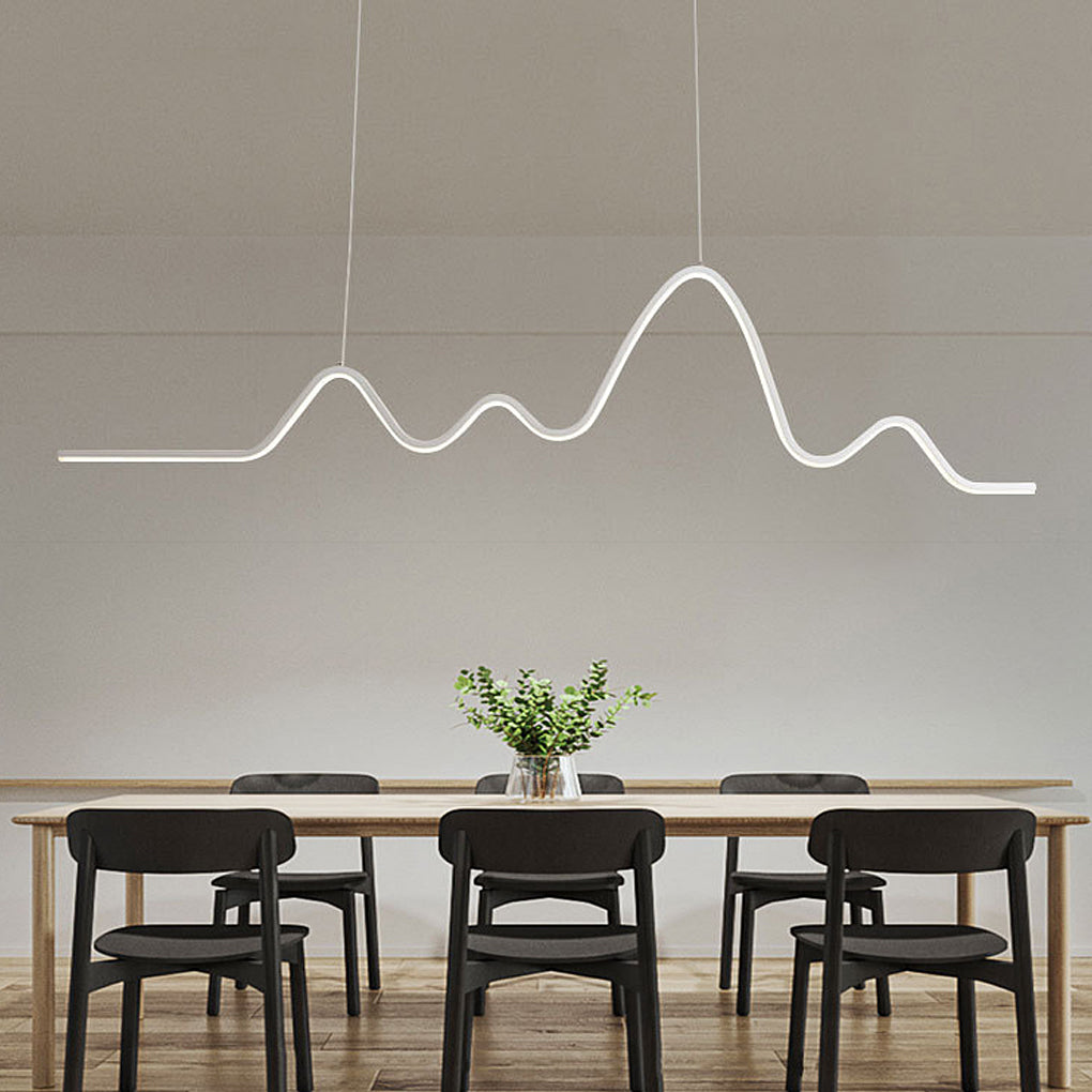 Modern LED Wave Pendant Light Nordic Linear Strip Chandelier for Dining Room Lighting