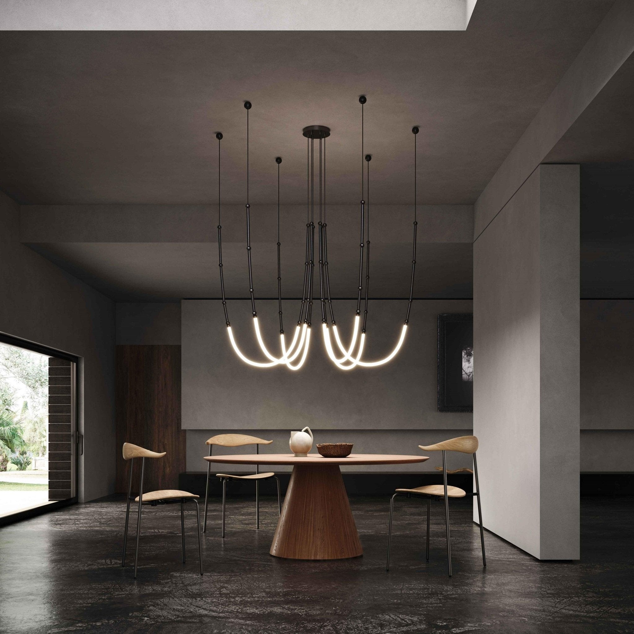 Modern Leda Geometric LED Chandelier with Flexible Necklace Design for Dining Room