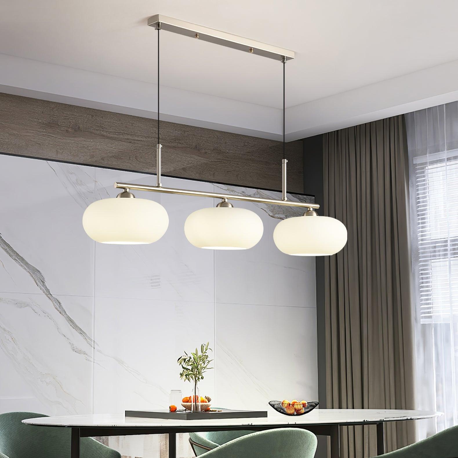 Modern Linear 3 Light Pendant with Globe Glass Shades and Adjustable Height