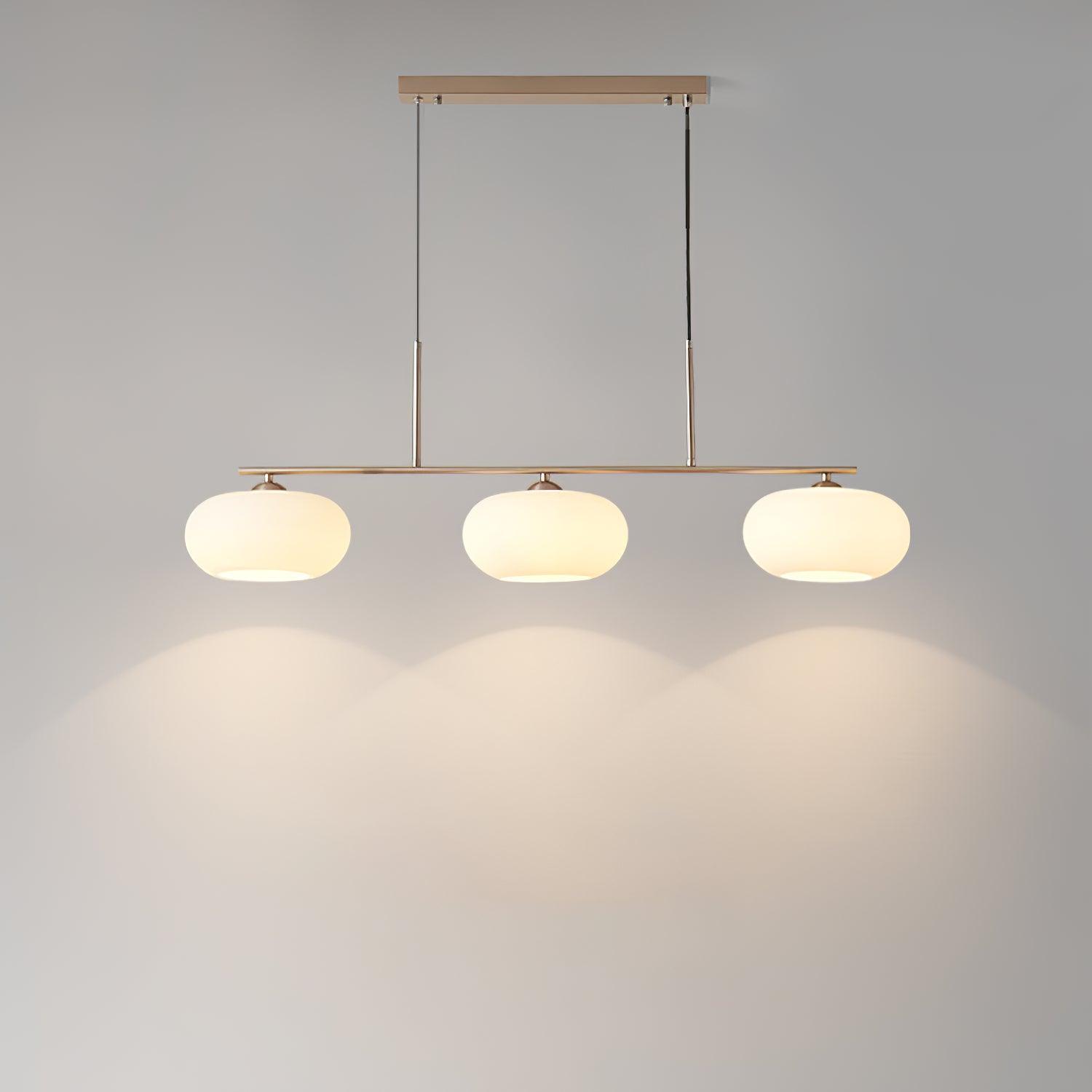 Modern Linear 3 Light Pendant with Globe Glass Shades and Adjustable Height