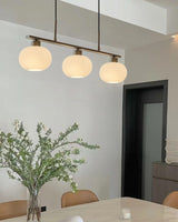 Modern Linear 3 Light Pendant with Globe Glass Shades and Adjustable Height
