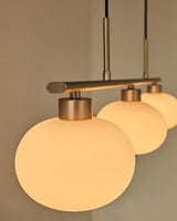 Modern Linear 3 Light Pendant with Globe Glass Shades and Adjustable Height