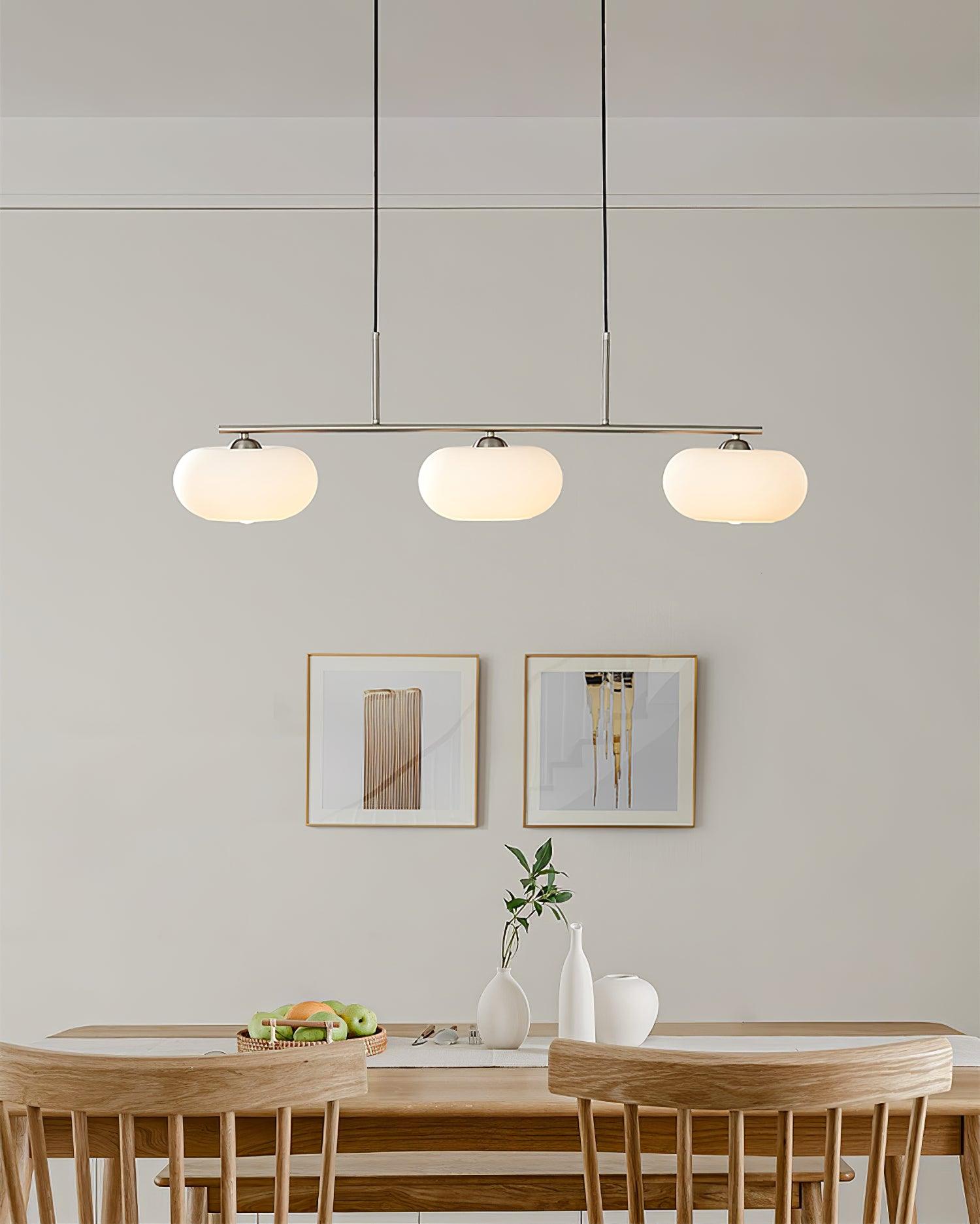 Modern Linear 3 Light Pendant with Globe Glass Shades and Adjustable Height