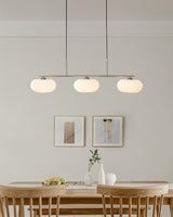 Modern Linear 3 Light Pendant with Globe Glass Shades and Adjustable Height