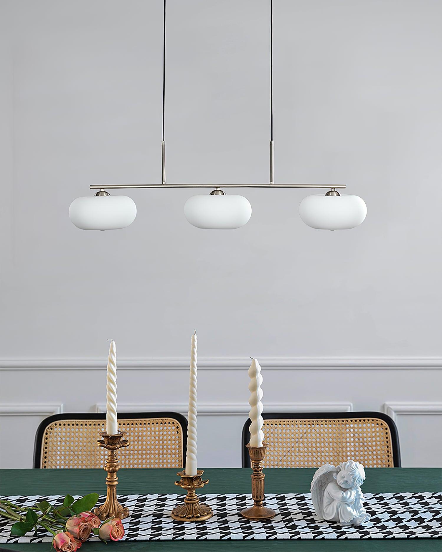 Modern Linear 3 Light Pendant with Globe Glass Shades and Adjustable Height