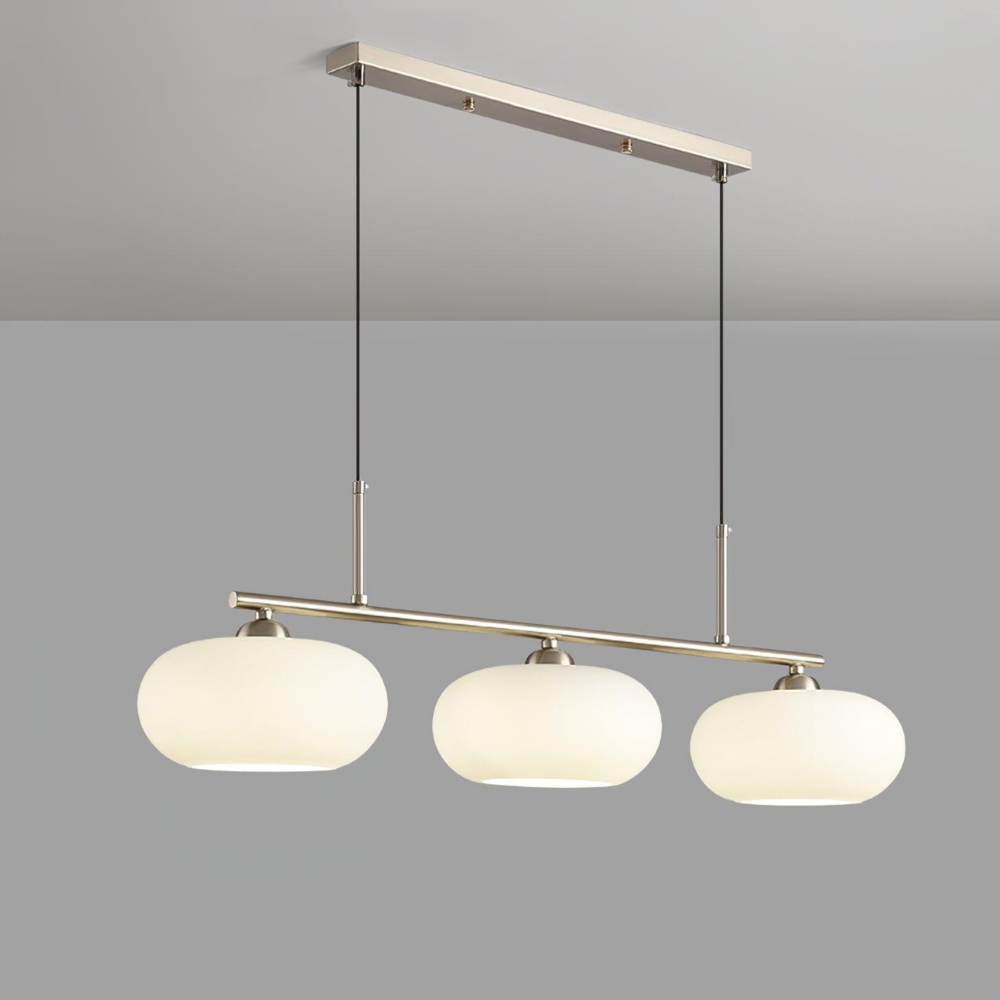 Modern Linear 3 Light Pendant with Globe Glass Shades and Adjustable Height