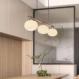 Modern Linear 3 Light Pendant with Globe Glass Shades and Adjustable Height