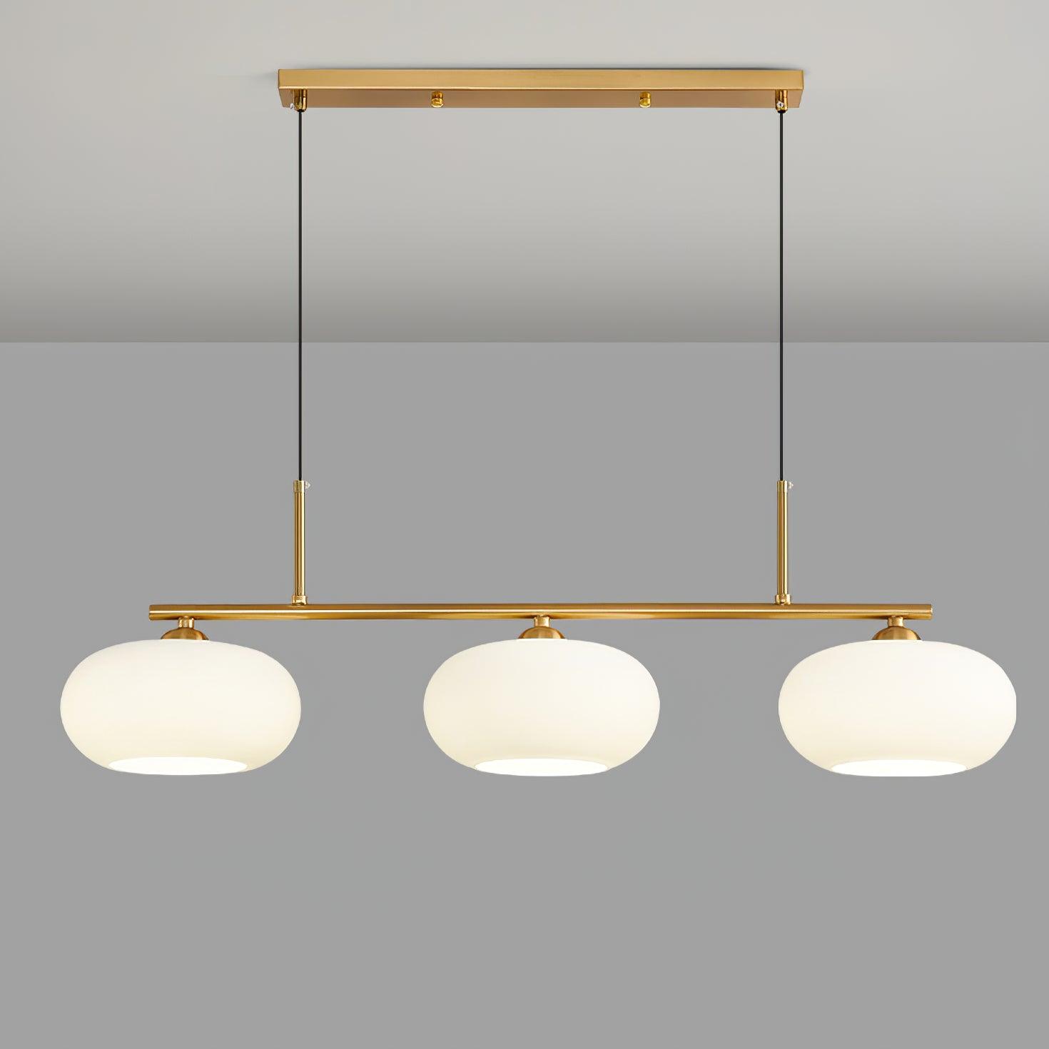 Modern Linear 3 Light Pendant with Globe Glass Shades and Adjustable Height