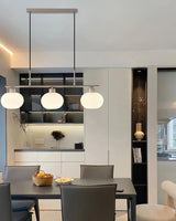 Modern Linear 3 Light Pendant with Globe Glass Shades and Adjustable Height
