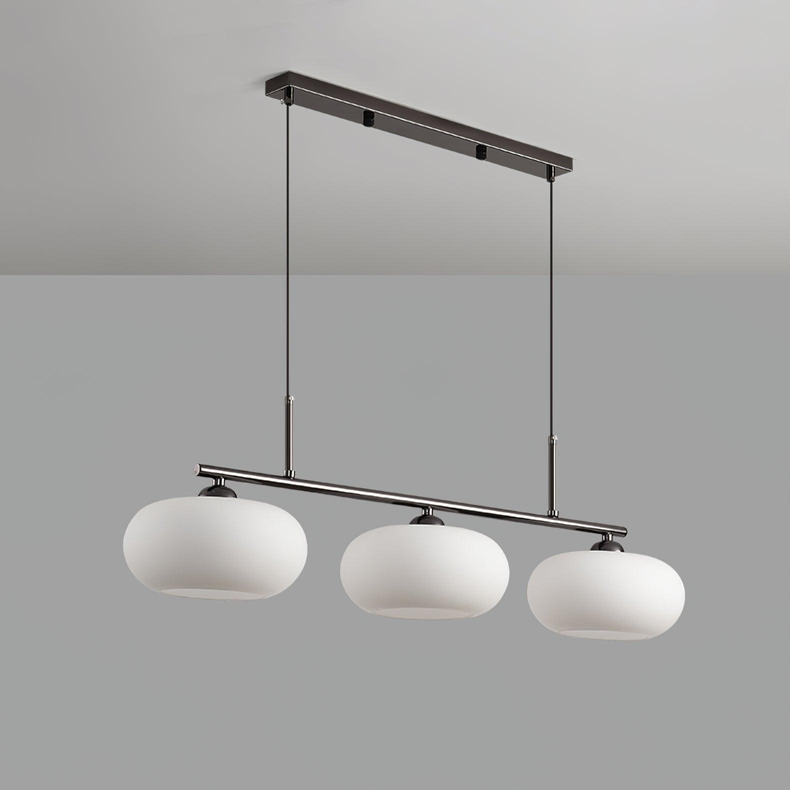 Modern Linear 3 Light Pendant with Globe Glass Shades and Adjustable Height