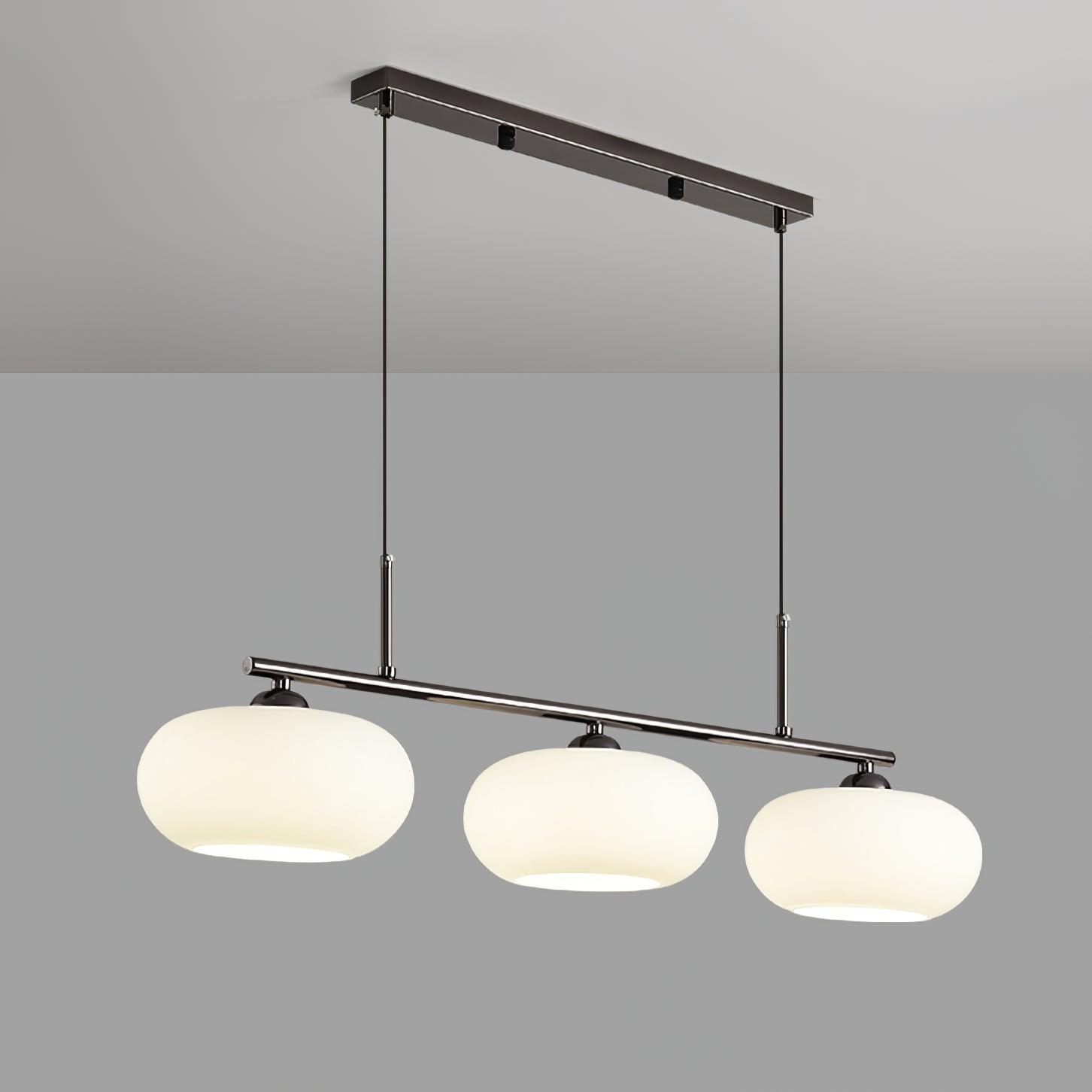 Modern Linear 3 Light Pendant with Globe Glass Shades and Adjustable Height