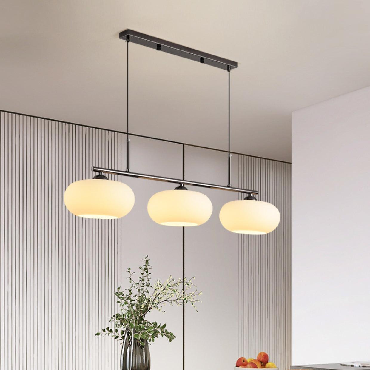 Modern Linear 3 Light Pendant with Globe Glass Shades and Adjustable Height