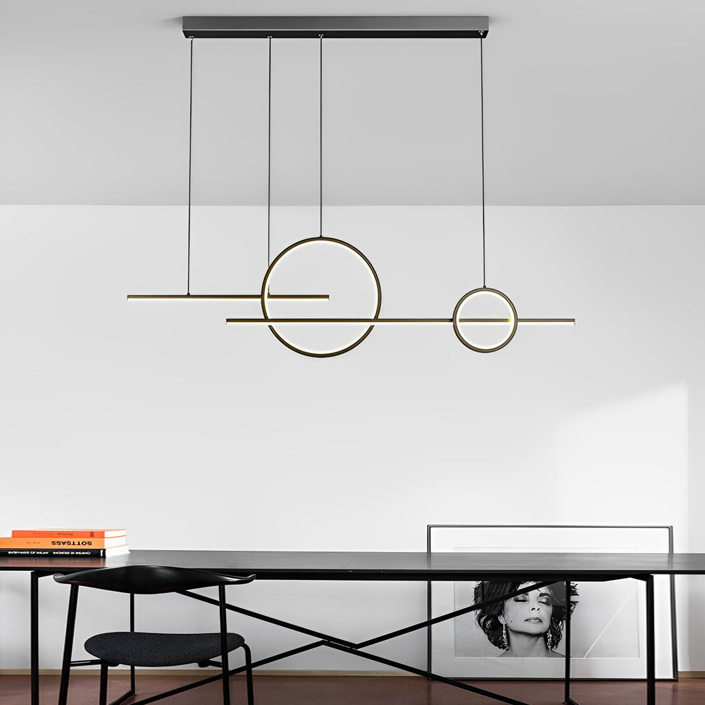 Modern Linear Circles LED Chandelier Stepless Dimmable Pendant Light for Dining Room