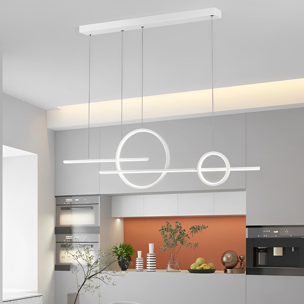 Modern Linear Circles LED Chandelier Stepless Dimmable Pendant Light for Dining Room