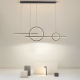 Modern Linear Circles LED Chandelier Stepless Dimmable Pendant Light for Dining Room