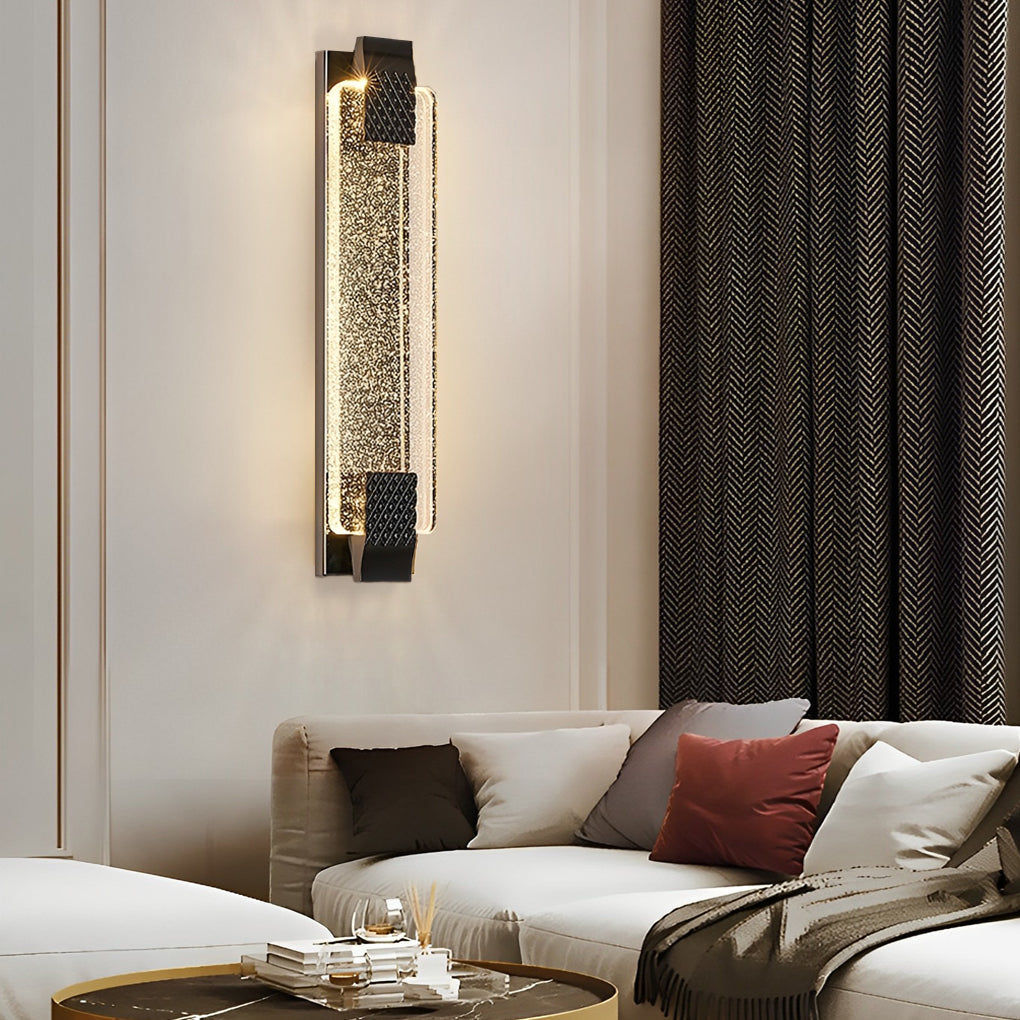 Modern Linear Crystal Bubble LED Wall Sconce with 3 Color Dimming for Bedroom Gold and Black