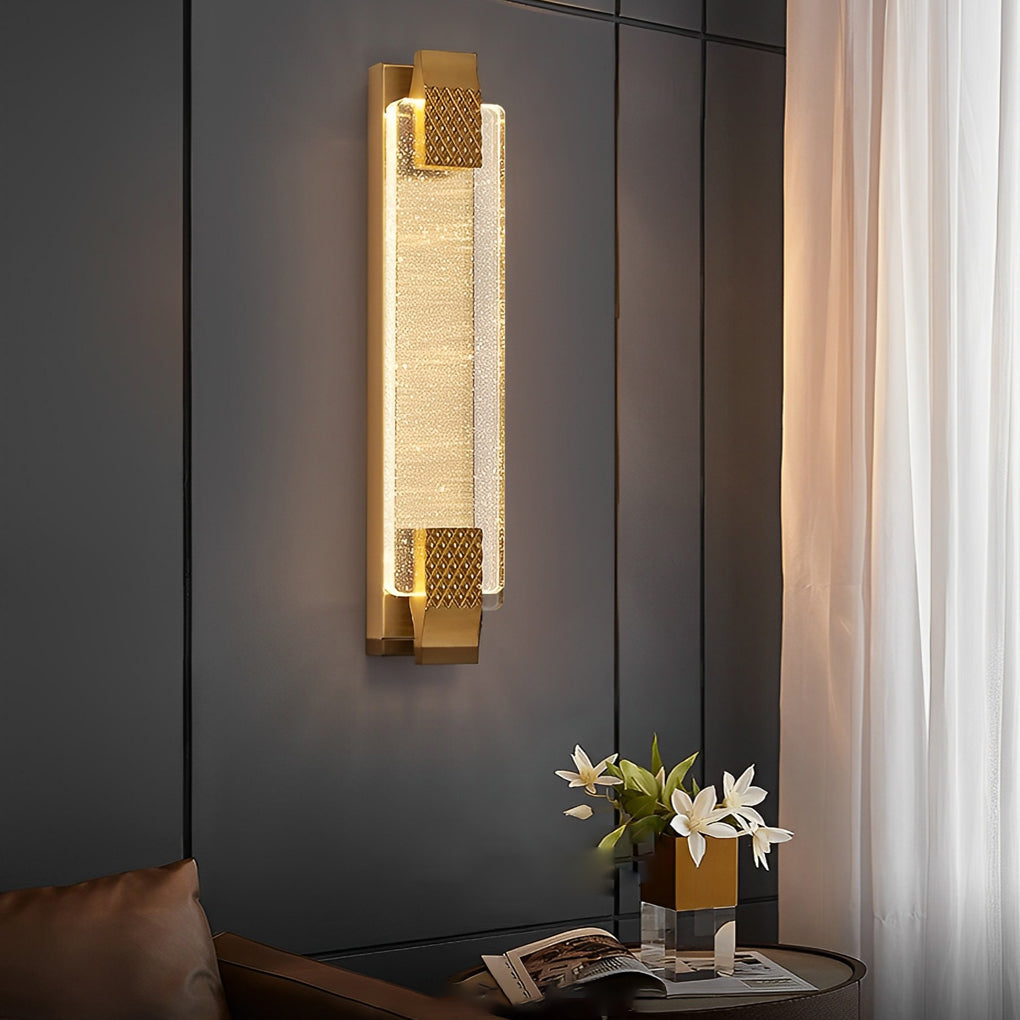 Modern Linear Crystal Bubble LED Wall Sconce with 3 Color Dimming for Bedroom Gold and Black