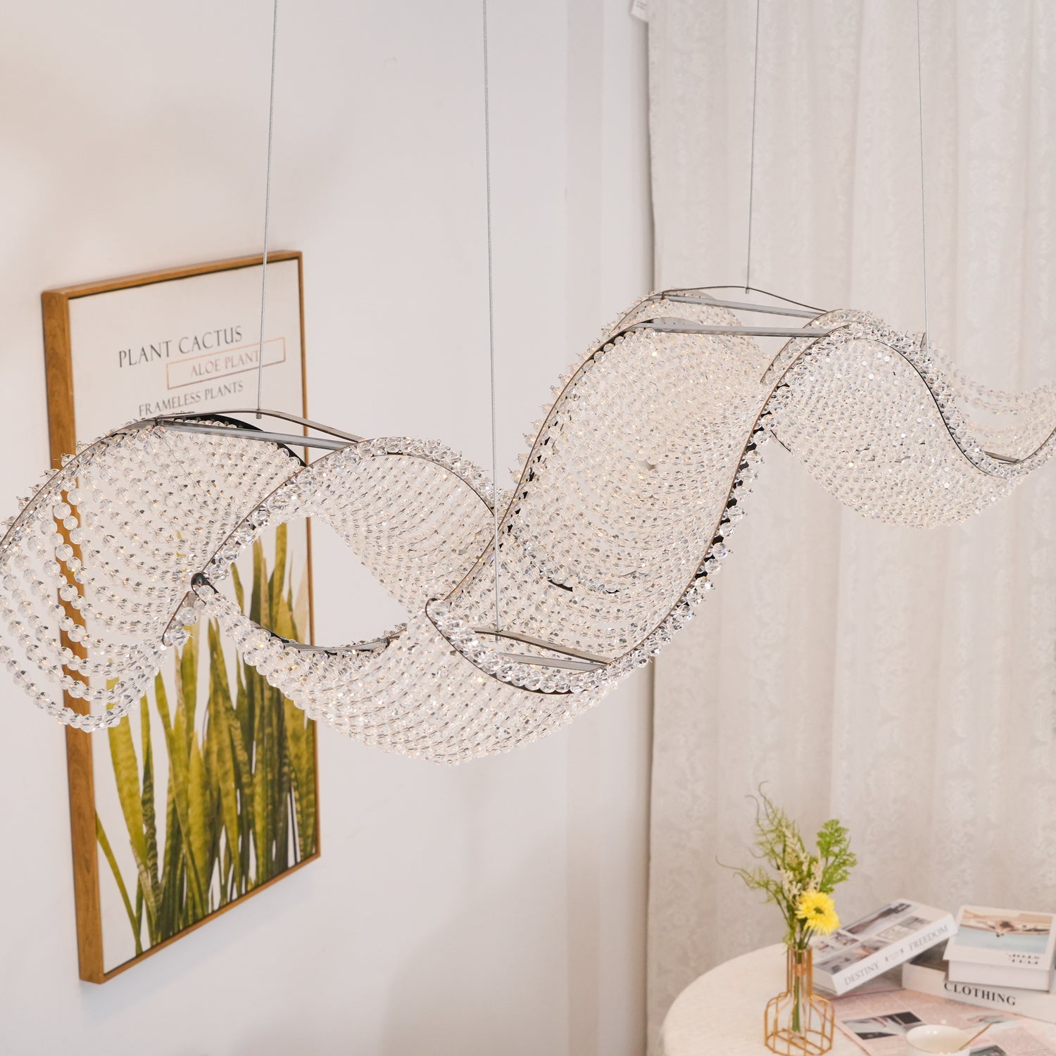 Modern Linear Crystal Chandelier Luxury LED Island Light for Dining Room