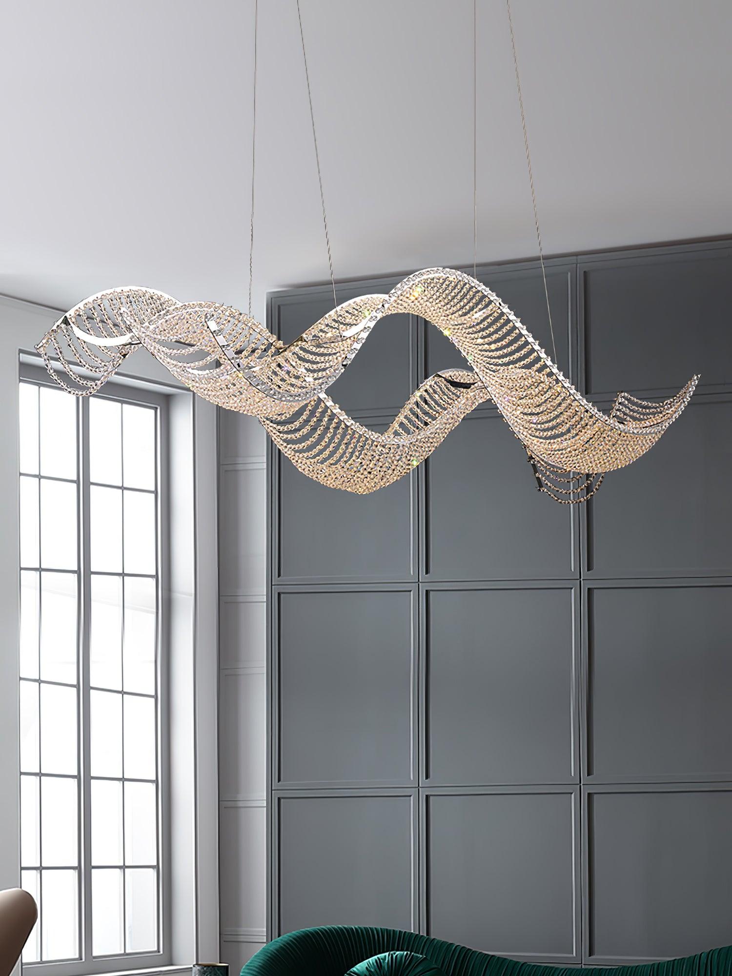 Modern Linear Crystal Chandelier Luxury LED Island Light for Dining Room