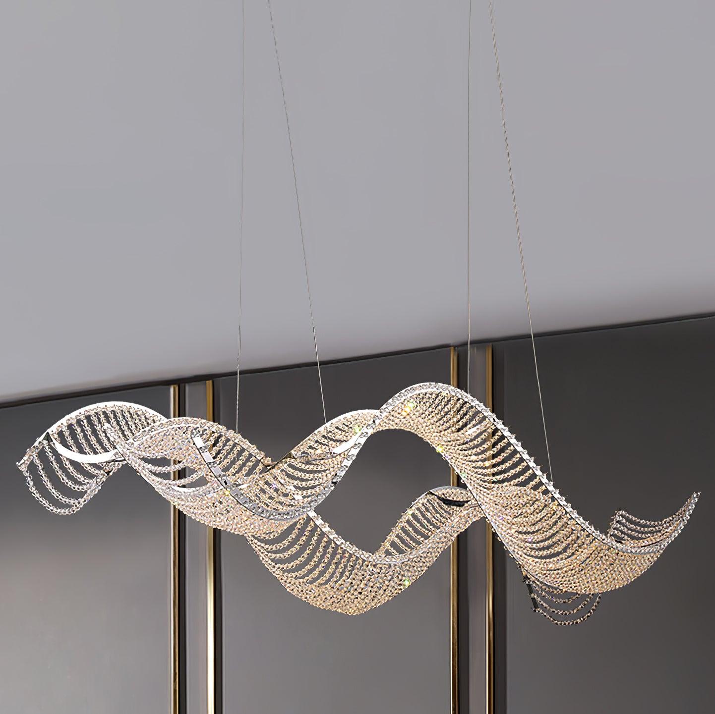 Modern Linear Crystal Chandelier Luxury LED Island Light for Dining Room
