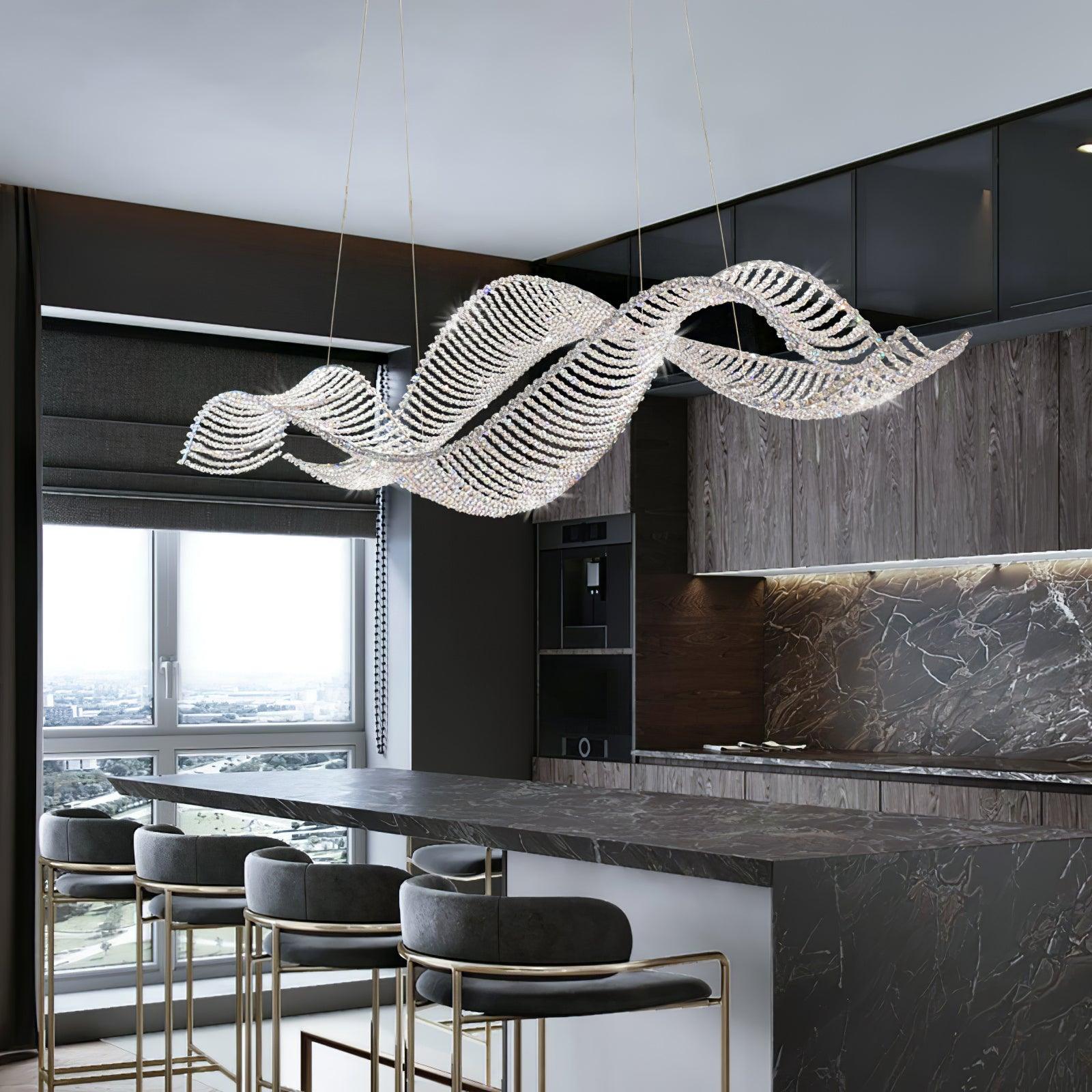 Modern Linear Crystal Chandelier Luxury LED Island Light for Dining Room