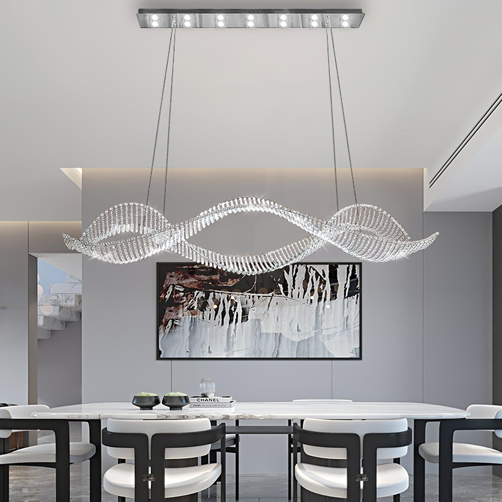 Modern Linear Crystal Chandelier Luxury LED Island Light for Dining Room
