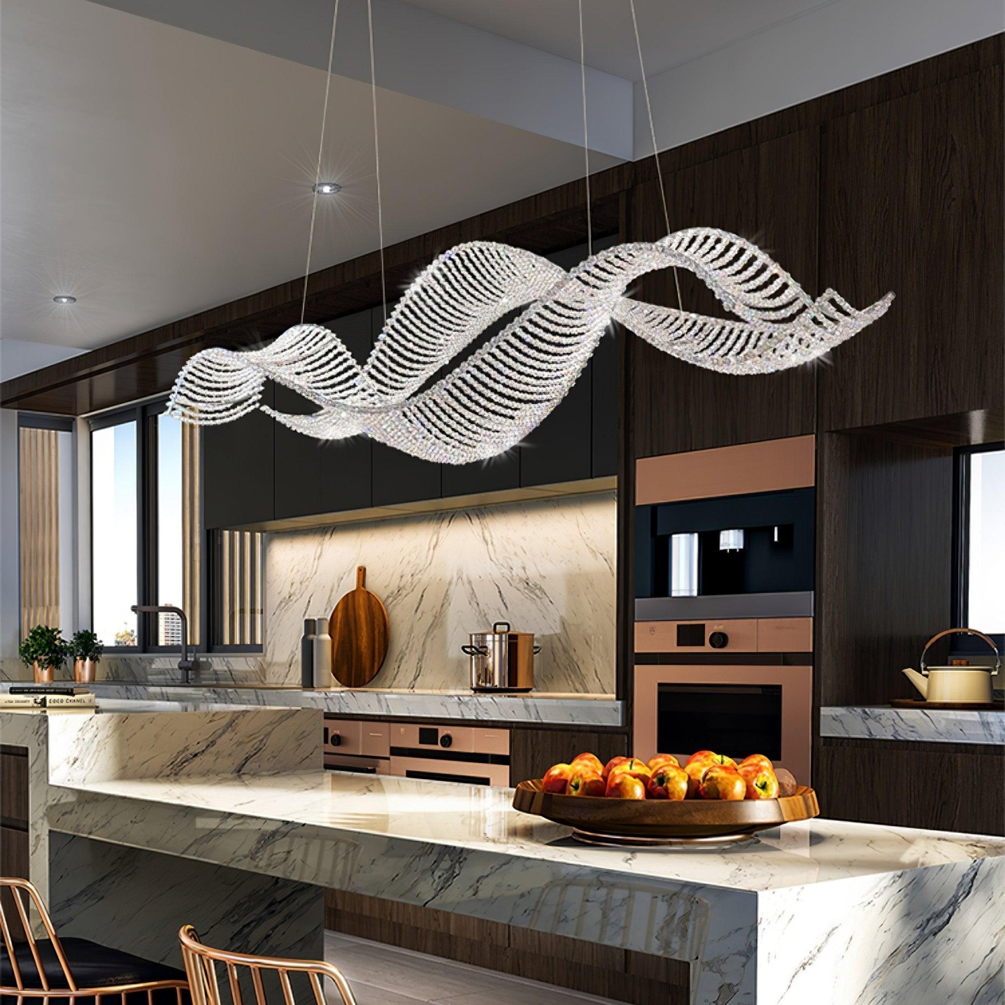Modern Linear Crystal Chandelier Luxury LED Island Light for Dining Room